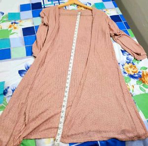 Woman Knitted Dusty Pink Open Front Longline Shrug