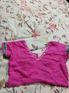 Lace Border Mirror HandWork Pink Saree,&amp; Petticoat