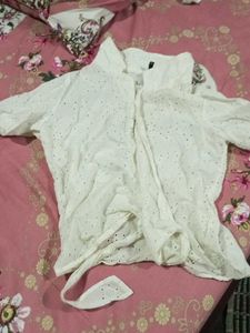 White Eyelet Tie-Front Top
