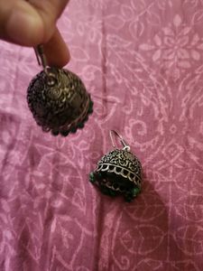 Green Beaded Jhumka Earrings