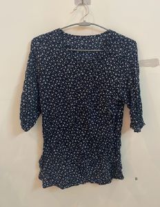 Navy Blue Floral Print Top