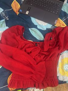 Hot Red Full Sleeves Top