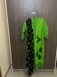 Green Salwar Kameez with Black Dupatta