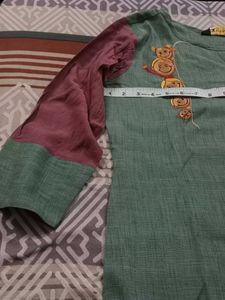 Green Kurti with Bicycle Embroidery