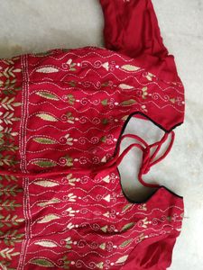 Katha Work Blouse Red Colour, Padded Blouse