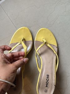 Mochi Yellow Thong Heel Sandals