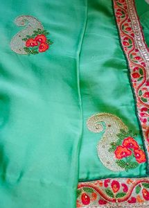 Chic Green Embroidered Saree