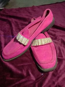 Pink Embellished Loafers