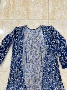Peach Lehenga Choli With Blue Heavy Jacket