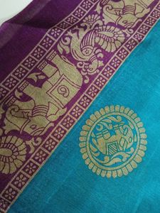 Beautiful Blue And Maroon Saree With Elephant An