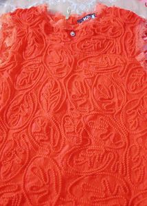 Orange Embroidered Top