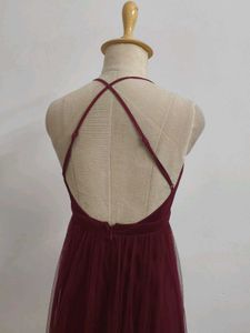 Burgundy Tulle Maxi Dress