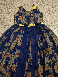 Blue Floral Long Frock Or Dress For Girls