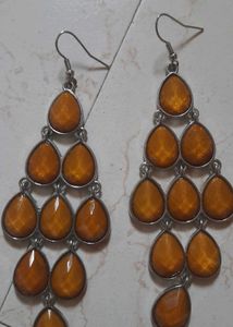 Yellow Long Earrings Drop Shape
