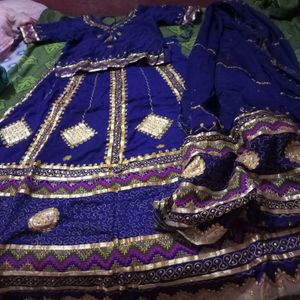 Garba Elegant Blue &amp; Gold Embroidered Lehenga