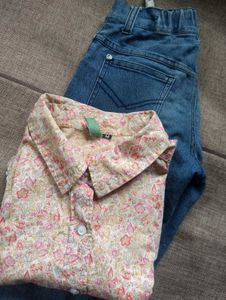 floral print shirt and denim combo | girls
