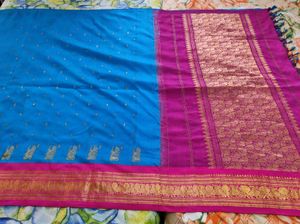 Blue And Pink kanchipuram silk Saree
