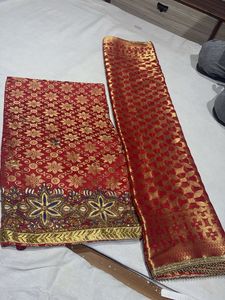 Red &amp; Gold Dress Material