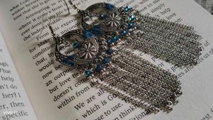 Oxidized crescent moon chandelier earrings
