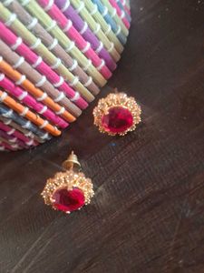 Ruby & Gold Stud Earrings