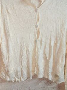 PLUS SIZE Crop Top Cardigan Ribbed Cream
