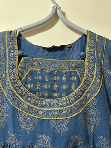 Full Flair Blue Printed Kurtha