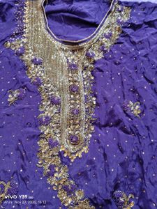 purple  Embroidered Dress Material