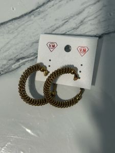 Gold Tone Beaded Hoop Earrings