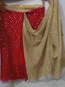 Red And Cream Baby Sari With Tikli Work