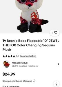 Jewel Red Fox Dog Wolf Plush Stuffed Animal Toy 25