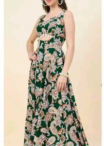 Elegant Green Paisley Print Dress