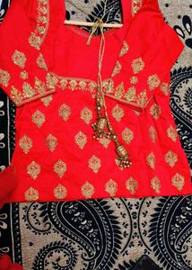 Red &amp; Gold Embroidered Saree