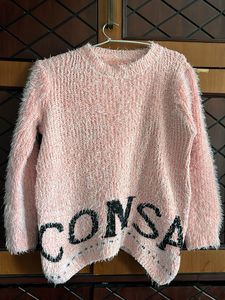 Pink CONSA Pullover With Shredded Wool