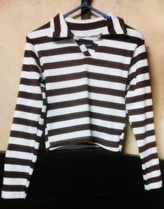 Brown ribbed Long Sleeve Top