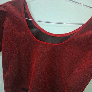Maroon Blouse with Puff Sleeves