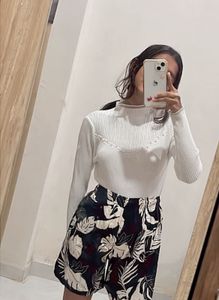 White Ribbed Mock Neck Top