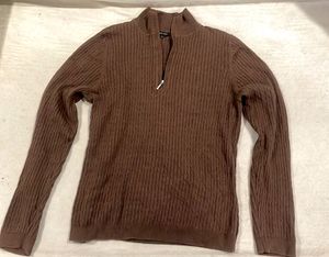 Chic Chocolate Brown Ribbed Knit Top – Size L