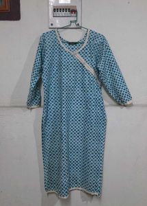 Cyan White Cotton Kurthi