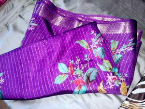 Violet Floral &amp; Striped Saree