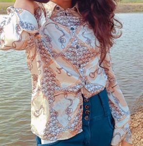 Vintage Equestrian Print Blouse