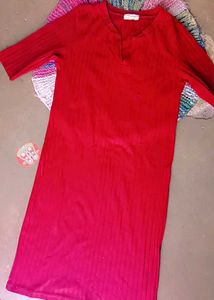 Red Ribbed Knit Dress
