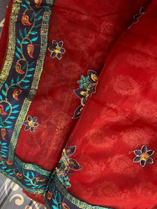 RED NET SAREE WITH BLOUSE