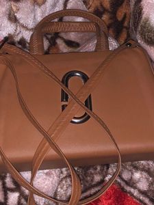 Tan Structured Satchel with Crossbody Strap