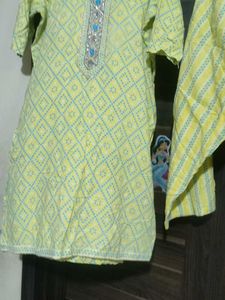 Yellow Printed Kurti Set