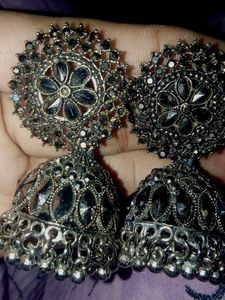 Oxidized Silver Jhumka Earrings