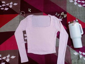 Pink Square Neck Long Sleeve top