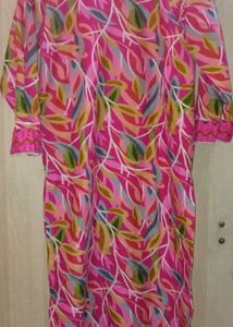 Pink Leaf Print Kurta