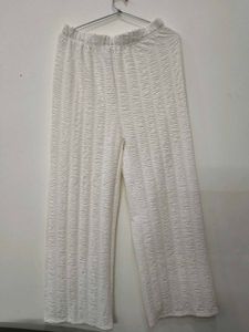 Textured White Wide Leg Pants( Crinkled texture )