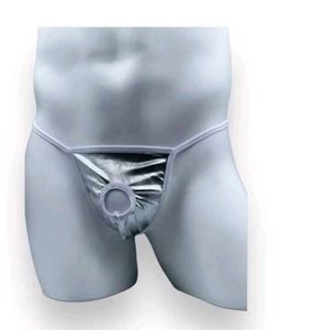 Sexy silver Men&#39;s G-String open front gauze hole
