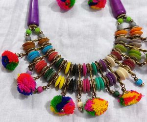 Colorful pompom Necklace &amp; Earring Set